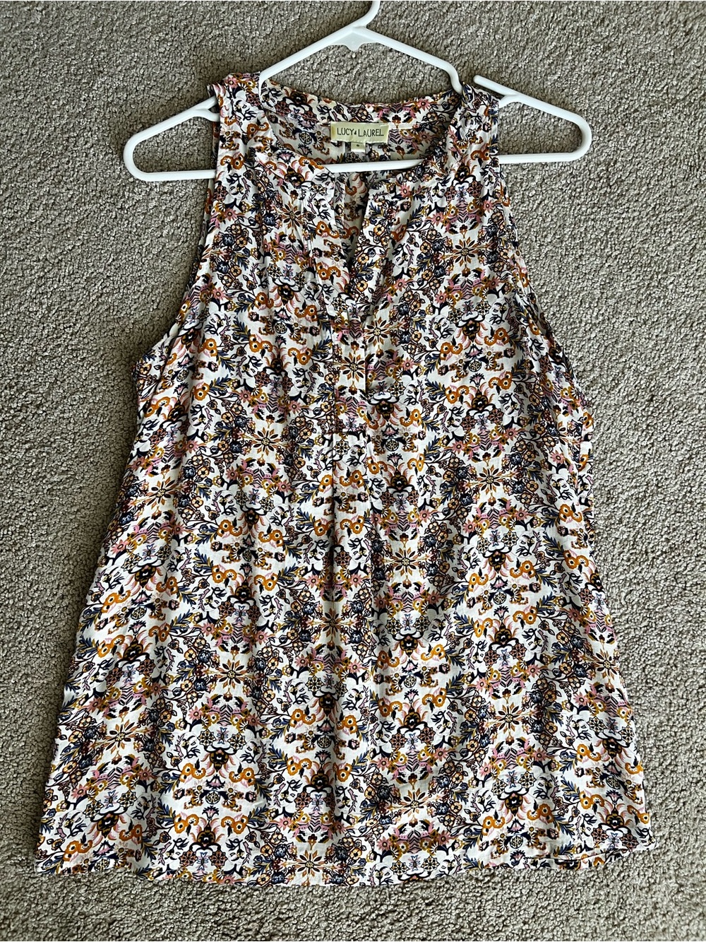 Lucy & Laurel Floral Sleeveless Tank - White, Mustard & Black